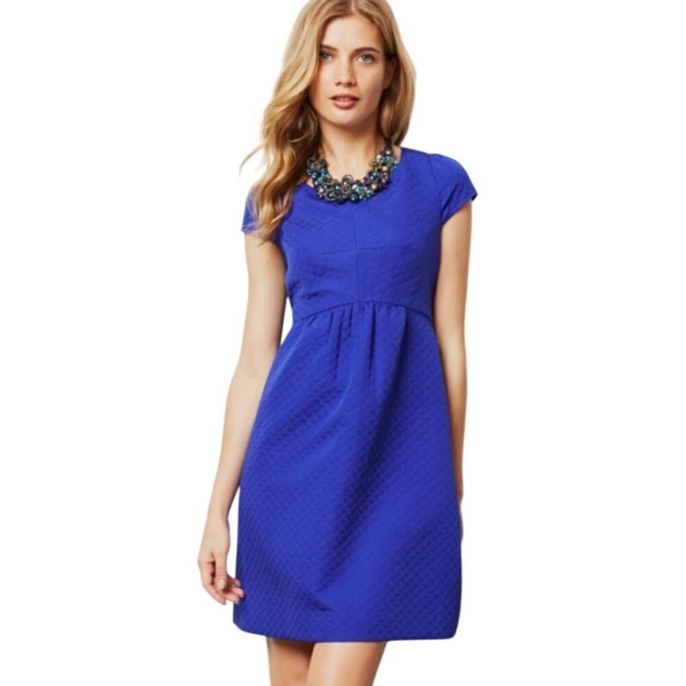 Anthropologie HD in Paris Mini Dress Women's 4 Blue Fit and Flare Cap Sleeve